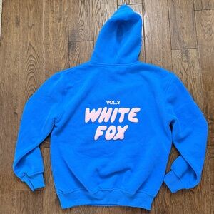 White Fox Boutique Blue Hoodie with Pink Logo